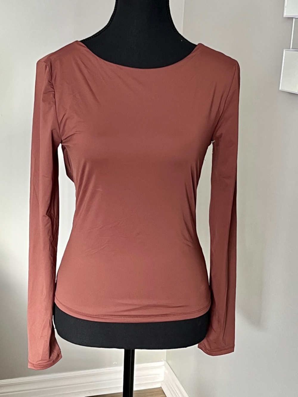 Pink Rose Long Sleeve Scoop Neck Top with draped back